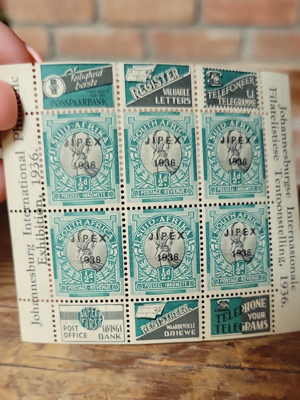Vintage 1936 South Africa JIPEX Philatelic Exhibition Stamp Miniature Sheet